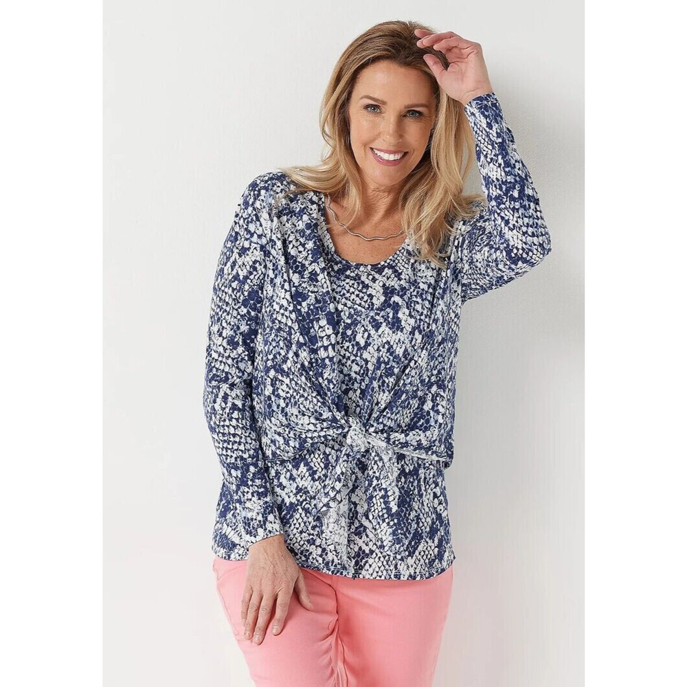 Belle Kim Gravel Printed Slub Knit Shrug and Tank Set Indigo Snake Plus Size 4X - Picture 4 of 16